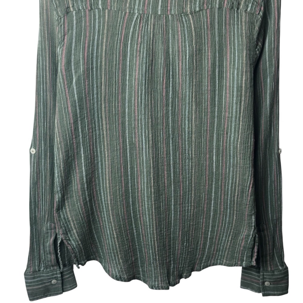 Carve Designs Dylan Gauze Shirt Cotton Striped Green Coastal Travel Comfort S - Picture 8 of 11